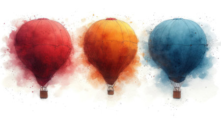 Watercolor hot air balloons. Hand drawn illustration with watercolor splashes.の素材