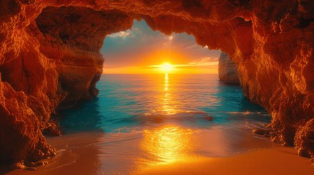 Sunset at the beach of Algarve in Portugal, Europeの素材