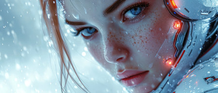 Closeup portrait of an astronaut woman in space helmet. 3d renderingの素材