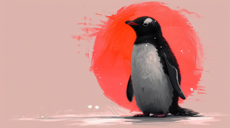 Penguin on the background of the red sun. Illustrationの素材