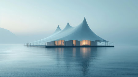 3d render of a modern building in the middle of the seaの素材