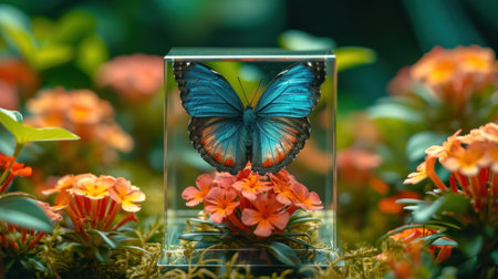 Butterfly and flowers in the garden. Selective focus.の素材
