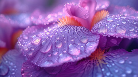 Beautiful purple iris with dew drops close-up.の素材