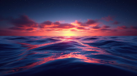 Beautiful sunset in the sea. 3d rendering, 3d illustration.の素材