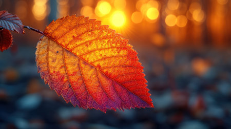 Autumn leaves on a background of the sun and bokehの素材