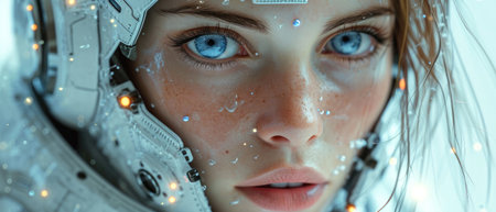 Portrait of a beautiful girl in outer space. 3d renderingの素材