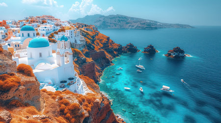 Beautiful view of Santorini island, Greece. Colorful summer landscape.の素材