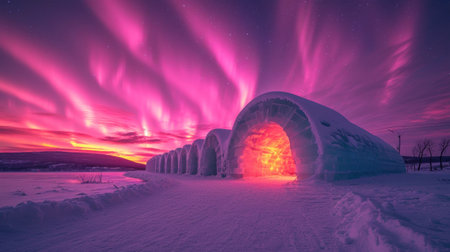 Aurora borealis over igloo in winter. Northern lights.の素材