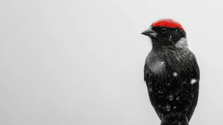 Male Blackfinch (Carduelis carduelis) in the snowの素材