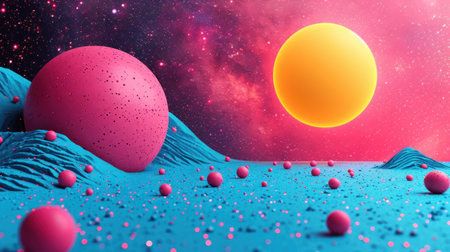 3d render of abstract fantasy background with planets and stars. 3d illustrationの素材