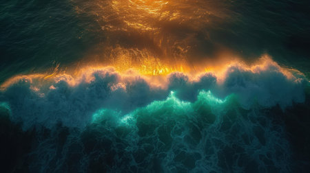 3d render of abstract ocean background with waves and sunbeamsの素材