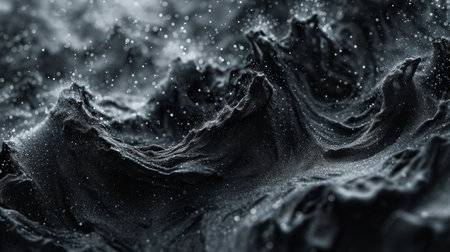 a black and white photo of a mountain range with snow falling off of it's sides and snow flakes on the top of the tops of the mountains. .の素材