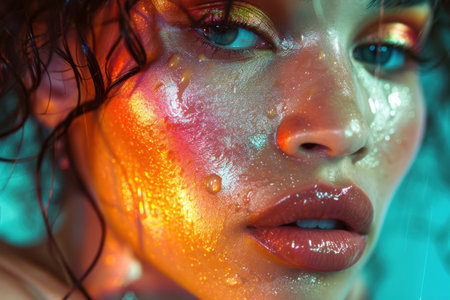 Close-up portrait of beautiful young woman with bright make-upの素材