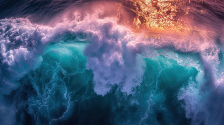 3d rendering of a stormy ocean surface with big waves breakingの素材