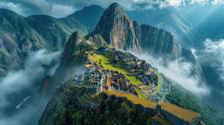 Panoramic view of the ancient city of Machu Picchu, Peruの素材