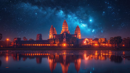 Night view of Angkor Wat, Siem Reap, Cambodiaの素材