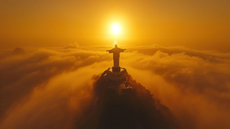 Sunrise above the clouds in the sky. 3d render.の素材