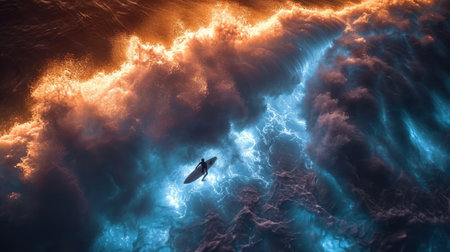 3d illustration of an alien flying over the ocean with a spaceshipの素材