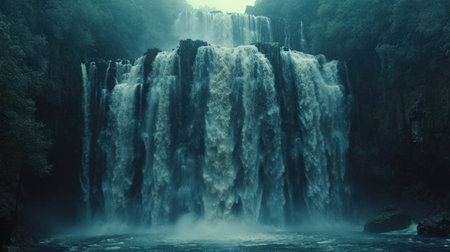 Panoramic view of the beautiful waterfall in the middle of the forestの素材