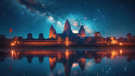 Night view of Angkor Wat, Siem Reap, Cambodiaの素材