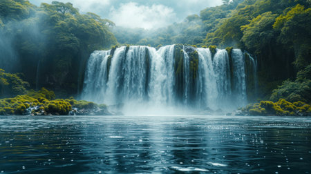 Scenic view of beautiful waterfall in the forest. Toned.の素材