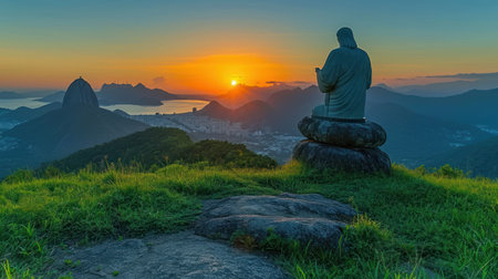 Sunrise over the mountain range in Rio de Janeiro, Brazil.の素材