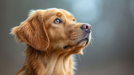 Portrait of a golden retriever dog on a blurred background.の素材