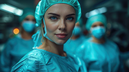 Portrait of a female surgeon looking at the camera in the operating roomの素材