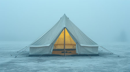 Tent in the fog. 3d render. Conceptual image.の素材