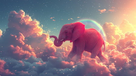Elephant in the clouds. 3D illustration. 3D renderingの素材