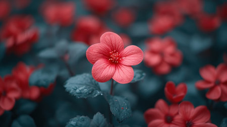 Red flower in the garden,vintage color tone style and soft focusの素材