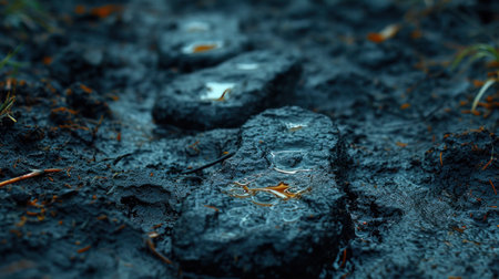 Puddle of mud on the ground. Close-up. Selective focus.の素材