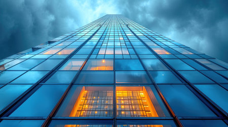 High-rise building in the city. Bottom view of modern skyscrapersの素材