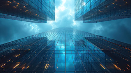 Skyscrapers in business district at night. 3D renderingの素材
