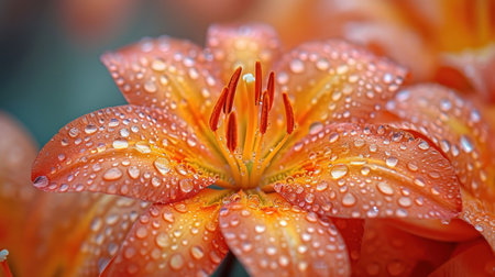 Beautiful orange lily flower with water droplets on petalsの素材