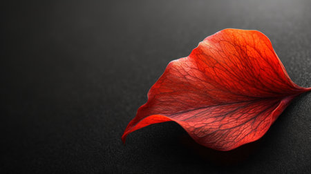 Red petal on black background, close up. Space for textの素材