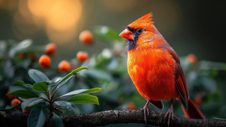 Male Northern Cardinal (cardinalis cardinalis) perched on a branch.の素材