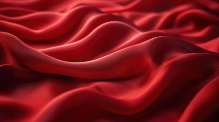 Closeup of rippled red satin fabric as background textureの素材