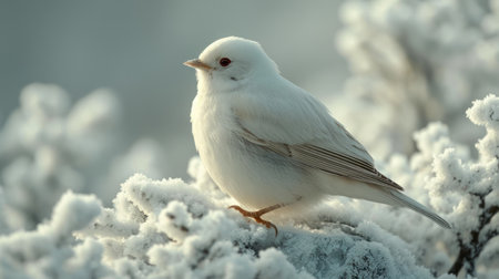 A photo of a little bird in the winter on a tree branchの素材