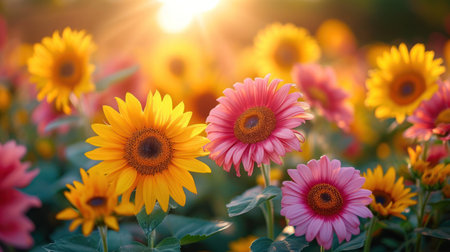Sunflowers blooming in the garden. Sunflowers backgroundの素材