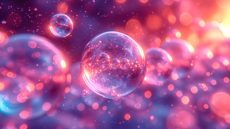 Soap bubbles with colorful bokeh background. 3d renderingの素材