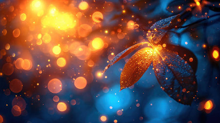 Beautiful abstract background with bokeh defocused lights and leavesの素材