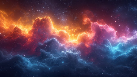 Colored nebula and stars in deep space. 3D renderingの素材