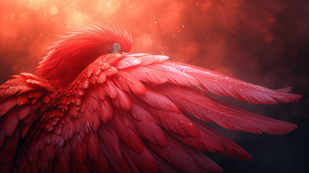 Red flamingo wings on a dark background. 3D illustration.の素材