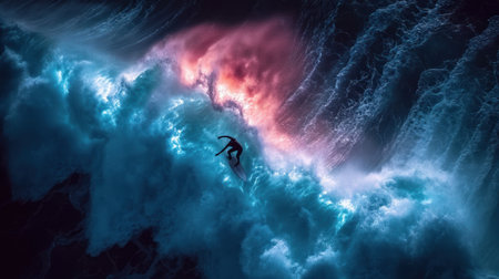 Surfer in the ocean with a surfboard. 3d renderingの素材