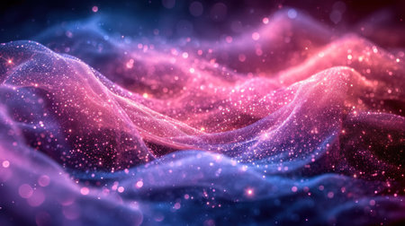 3D rendering of abstract digital particles. Futuristic wave with glowing particles.の素材
