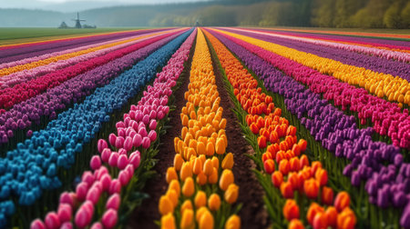 Colorful tulip fields in the Netherlands. Colorful tulips in Holland.の素材
