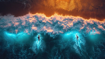 Surfing in the ocean. 3D illustration. 3D rendering.の素材