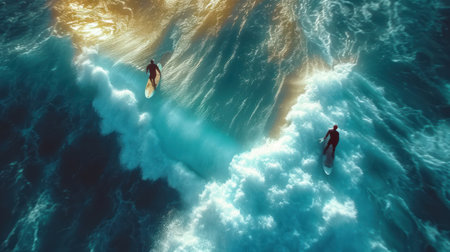 Surfer at the bottom of the ocean with a surfboard. 3d renderingの素材
