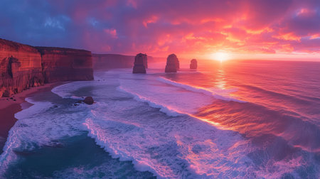 Fantastic sunset over the Twelve Apostles, Victoria, Australia.の素材